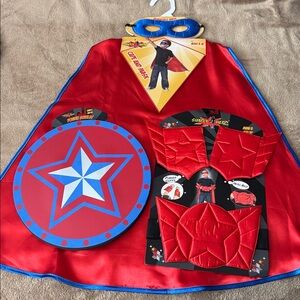 6 PC - Little Adventures Superhero Cape, Wrist Cuffs, Belt, Mask, Shield Costume